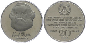 Münzen DDR 20 Mark, 1983, Karl Marx, ... 
