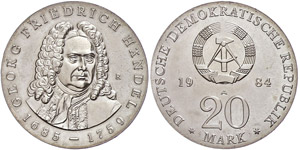 Münzen DDR 20 Mark, 1984, Händel, st., ... 