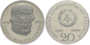 Münzen DDR 20 Mark, 1985, Ernst M. Arndt, ... 
