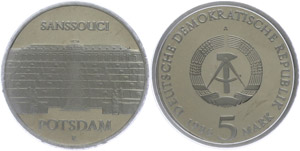 Münzen DDR 5 Mark, 1986, Rokoko - Schloß ... 