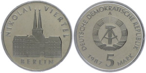 Münzen DDR 5 Mark, 1987, Nikolaiviertel in ... 