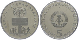 Münzen DDR 5 Mark, 1987, Alexanderplatz in ... 