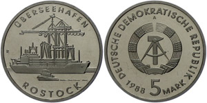 Münzen DDR 5 Mark, 1988, Überseehafen ... 