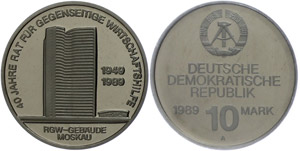 Münzen DDR 10 Mark, 1989, 40 Jahre Rat für ... 