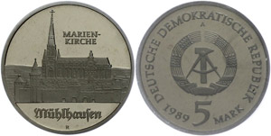 Münzen DDR 5 Mark, 1989, Marienkirche in ... 