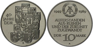Münzen DDR 10 Mark, 1989, 40 Jahre DDR, in ... 
