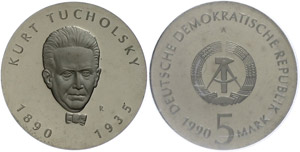 Münzen DDR 5 Mark, 1990, Kurt Tucholsky, in ... 