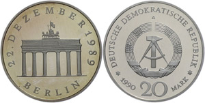 Münzen DDR 20 Mark, 1990, Brandenburger ... 