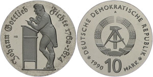 Münzen DDR 10 Mark, 1990, Johann G. Fichte, ... 