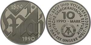 Münzen DDR 10 Mark, 1990, 100 Jahre Tag der ... 