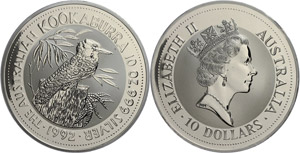 Australien 10 Dollars, 1992, Kookaburra, 10 ... 
