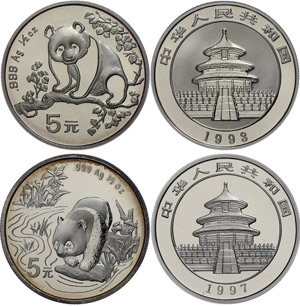 China Volksrepublik 2x 5 Yuan, jeweils 1/2 ... 
