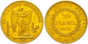 Frankreich 20 Francs, Gold, 1875, stehender ... 