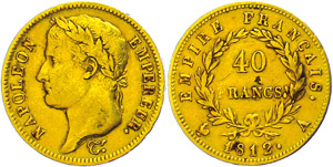 Frankreich 40 Francs, Gold, 1812, Napoleon, ... 