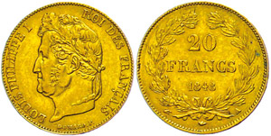 Frankreich 20 Francs, Gold, 1848, Louis ... 