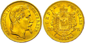 Frankreich 20 Francs, Gold, 1867, Napoleon ... 