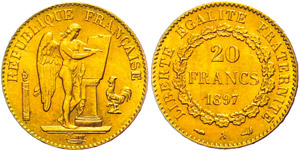 Frankreich 20 Francs, Gold, 1897, stehender ... 