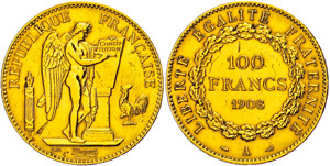 Frankreich 100 Francs, Gold, 1908, stehender ... 