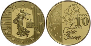 Frankreich 10 Euro, Gold, 2003, Säerin, PP  ... 