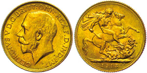 Indien Sovereign, 1918, George V., Bombay, ... 