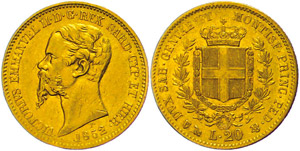 Italien Sardinien, 20 Lire, 1952, Gold, ... 
