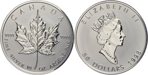 Kanada 50 Dollar, 1998, 10 Jahre Maple Leaf, ... 