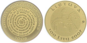 Litauen 100 Litu, 2007, Gold 1000 Jahre ... 