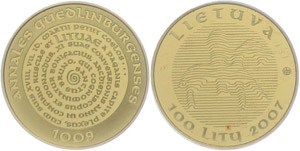 Litauen 100 Litu, 2007, Gold , 1000 Jahre ... 