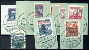 Karlsbad 40 Heller to 3 Kc. Postal stamps, ... 