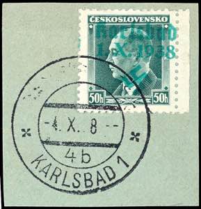 Karlsbad 50 Heller postal stamp with bright ... 