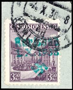 Karlsbad 3 Kc. Postal stamp with bright blue ... 