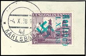 Karlsbad 4 Kc. Postal stamp with bright blue ... 