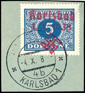 Karlsbad 5 Kc. Postage due stamp with ... 