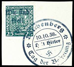 Reichenberg 25 Heller postal stamp with hand ... 