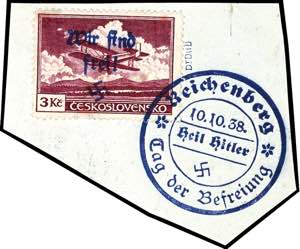 Reichenberg 3 Kc. Airmail with hand stamp ... 