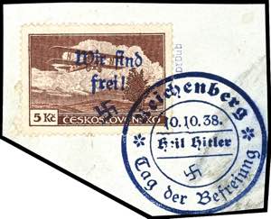 Reichenberg 5 Kc. Airmail with hand stamp ... 