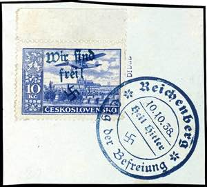 Reichenberg 10 Kc. Airmail with hand stamp ... 