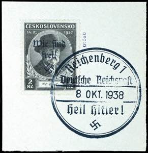 Reichenberg 2 Kc. Masaryk with hand stamp ... 