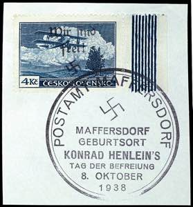 Maffersdorf 4 Kc. Airmail with hand stamp ... 