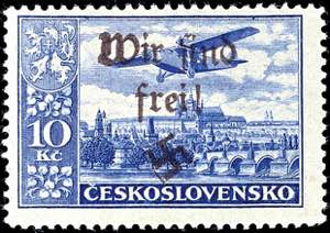 Maffersdorf 10 Kc. Airmail with hand stamp ... 