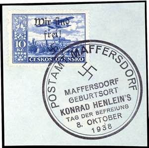 Maffersdorf 10 Kc. Airmail with hand stamp ... 
