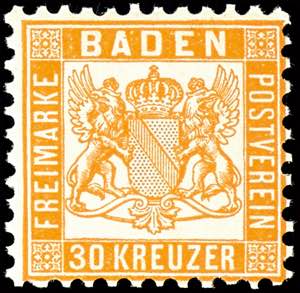 Baden 30 kreuzer dark-yellowish-orange, ... 