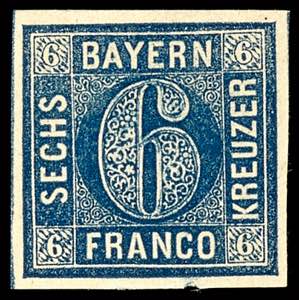Bayern 6 Kr dunkelblau tadellos ungebraucht ... 