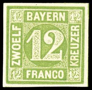 Bayern 12 Kr dunkelgelbgrün tadellos ... 