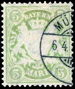 Bavaria 5 M. Yellow green, paper y, used, ... 