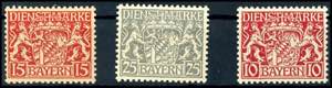 Bavaria Official Stamps 15, 25 and 10 Pf in ... 