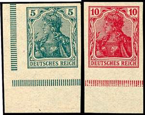 German Reich 5 and 10 Pf Germania trial ... 