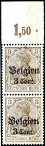 Belgium 3 cent on 3 Pf in of the rare type ... 