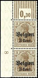 Belgium 3 cent on 3 Pf in of the rare type ... 