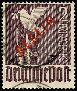 Berlin 2 M. Red overprint, round cancelled, ... 